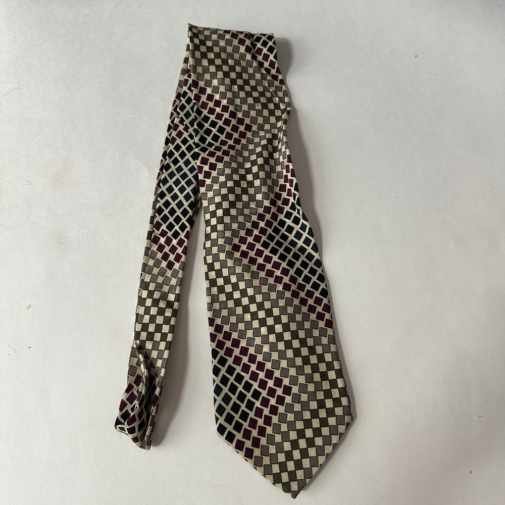 Bachrach Mens Handmade Silk Tie Geometric Checkerboard Made in Italy 3x58